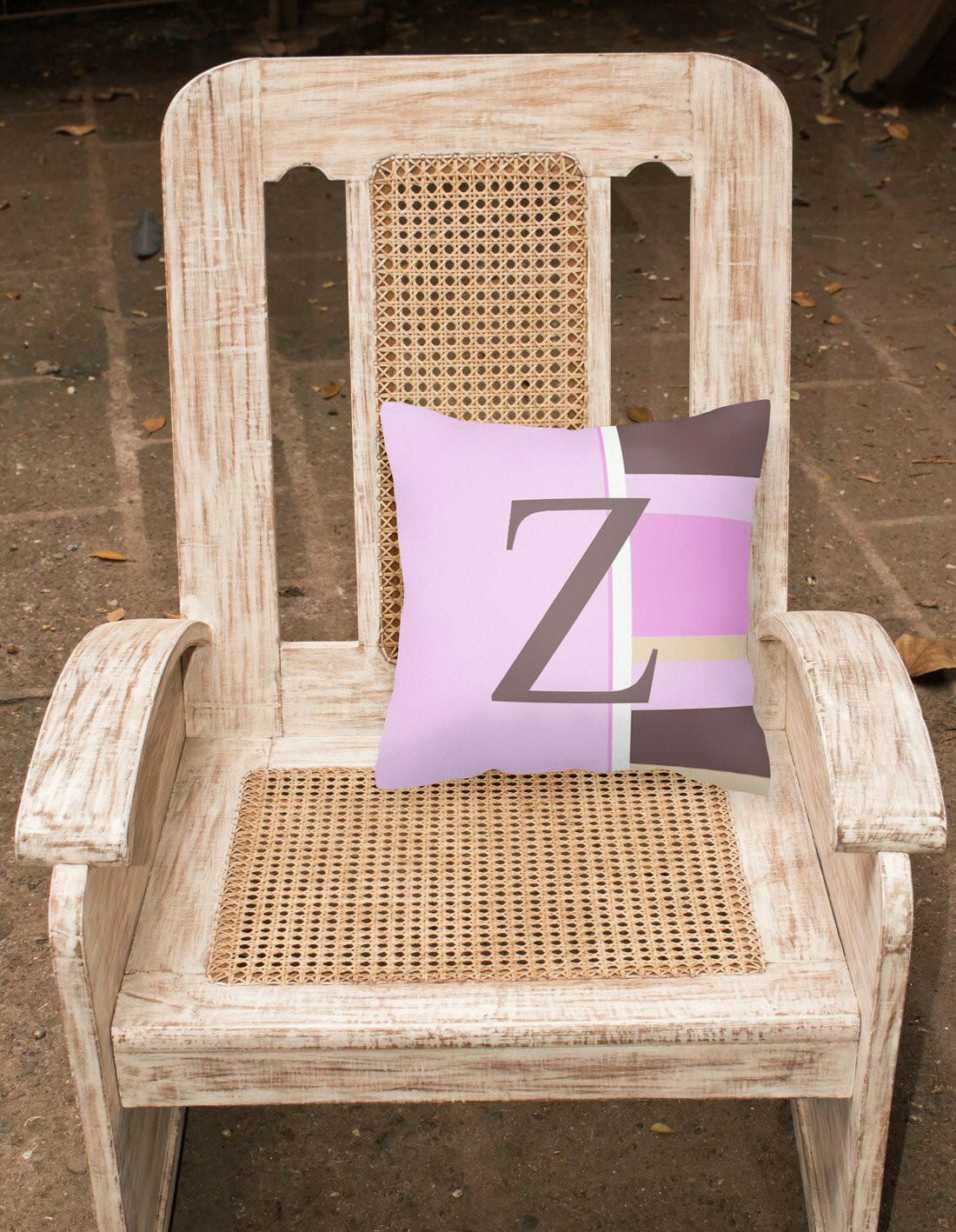 Letter Z Initial Monogram - Pink Stripes Decorative   Canvas Fabric Pillow - the-store.com