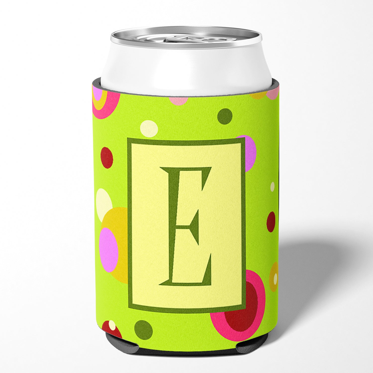 Letter E Initial Monogram - Green Can or Bottle Beverage Insulator Hugger.