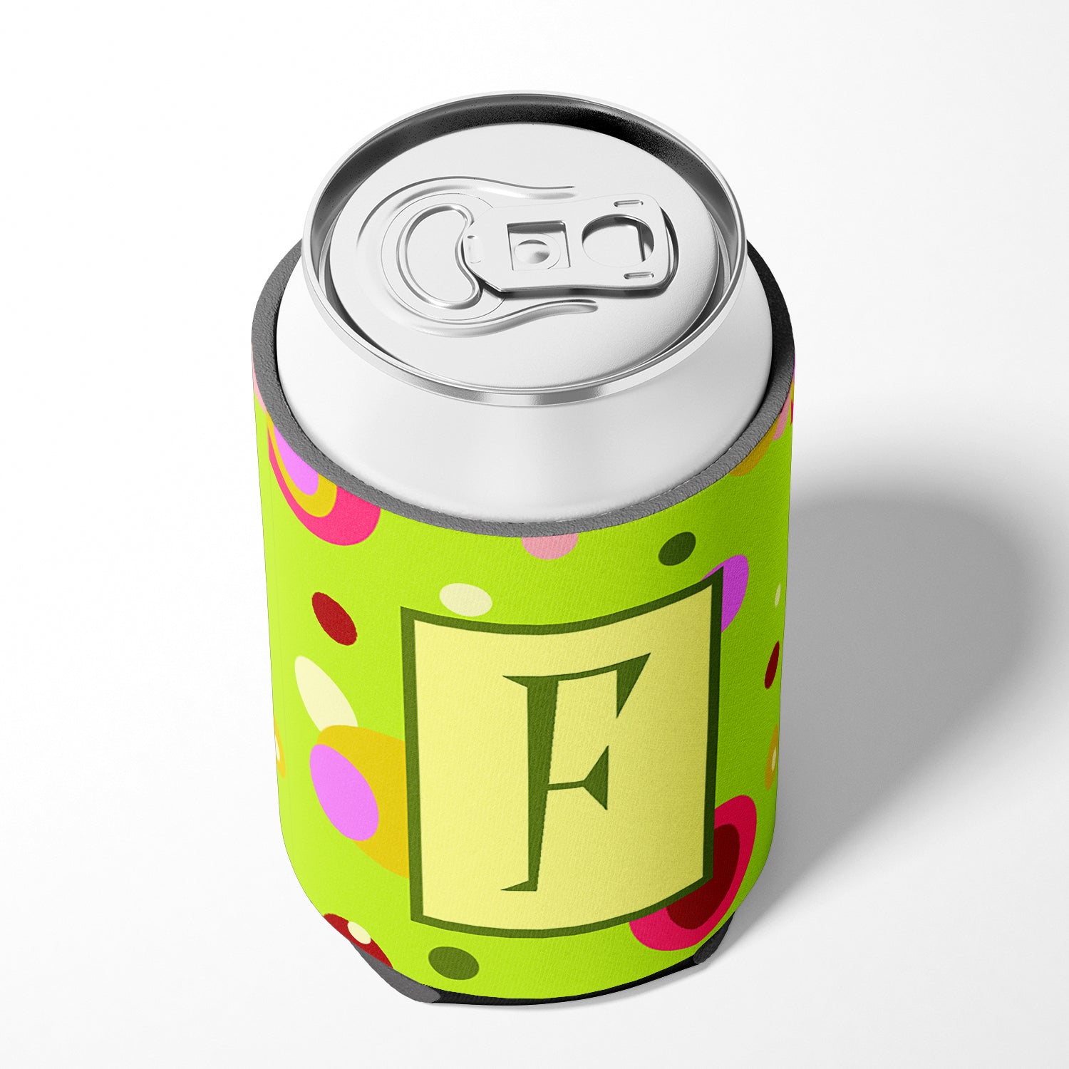 Letter F Initial Monogram - Green Can or Bottle Beverage Insulator Hugger.