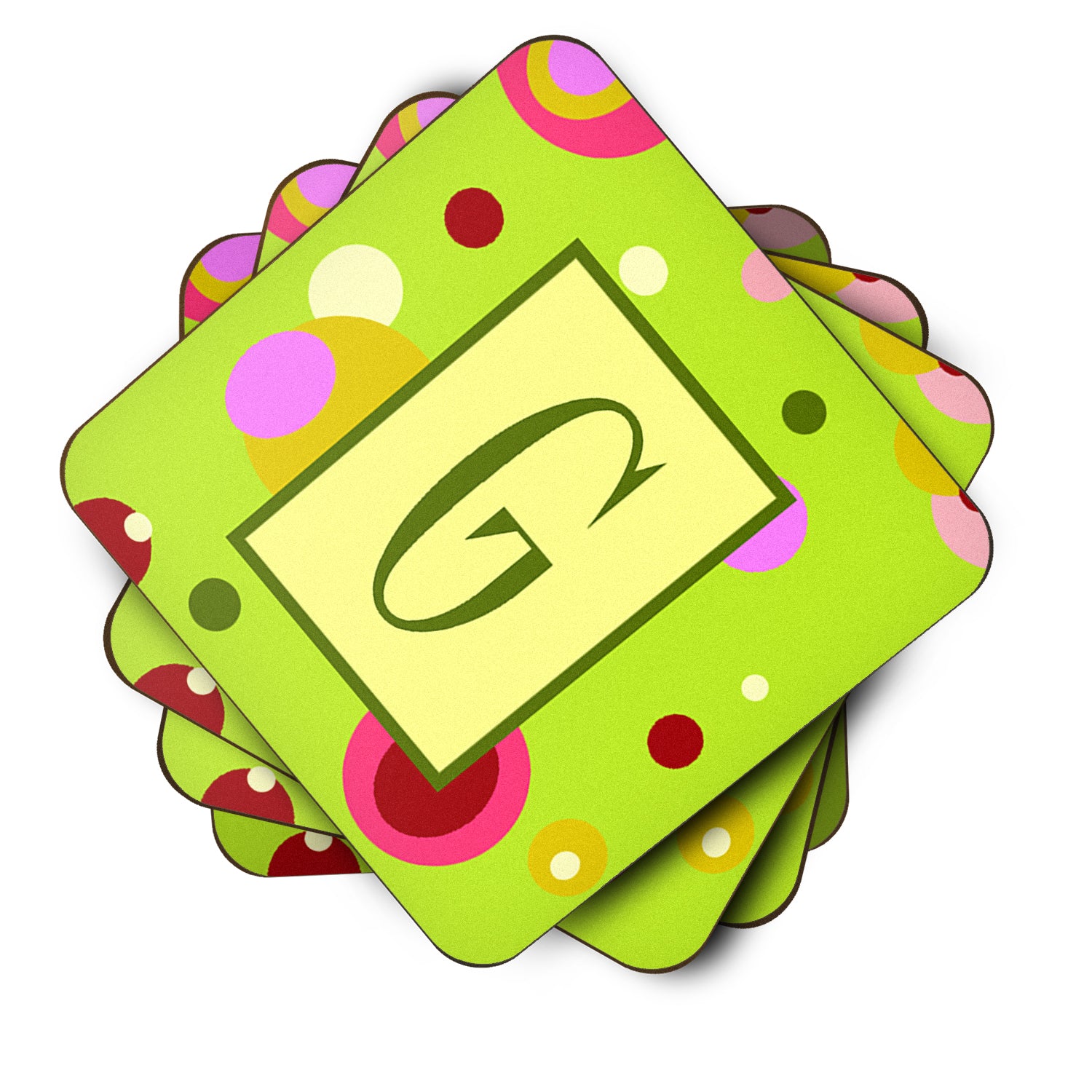 Set of 4 Monogram - Green Foam Coasters Initial Letter G - the-store.com