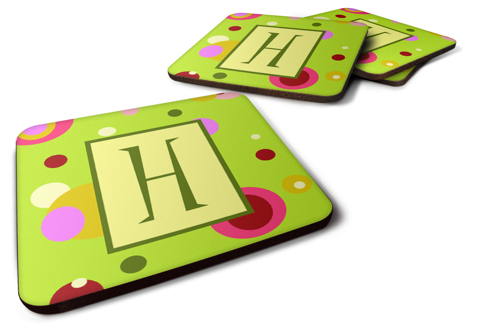 Set of 4 Monogram - Green Foam Coasters Initial Letter H - the-store.com