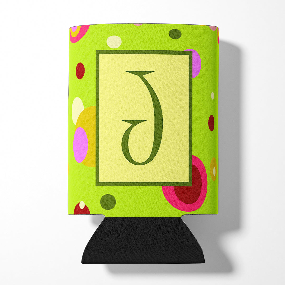 Letter J Initial Monogram - Green Can or Bottle Beverage Insulator Hugger