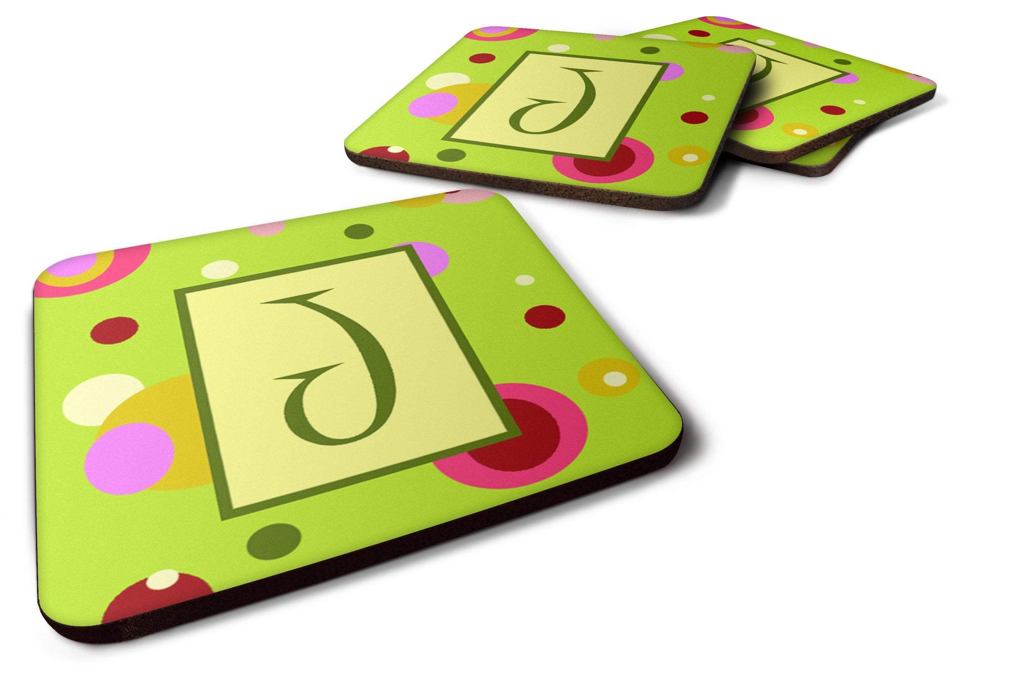 Set of 4 Monogram - Green Foam Coasters Initial Letter J - the-store.com