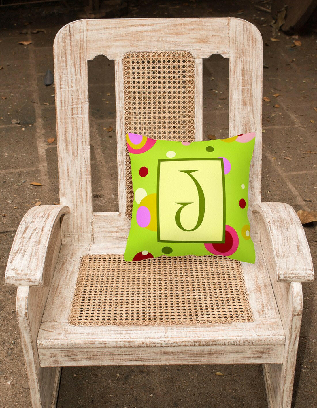 Letter J Initial Monogram - Green Decorative   Canvas Fabric Pillow - the-store.com