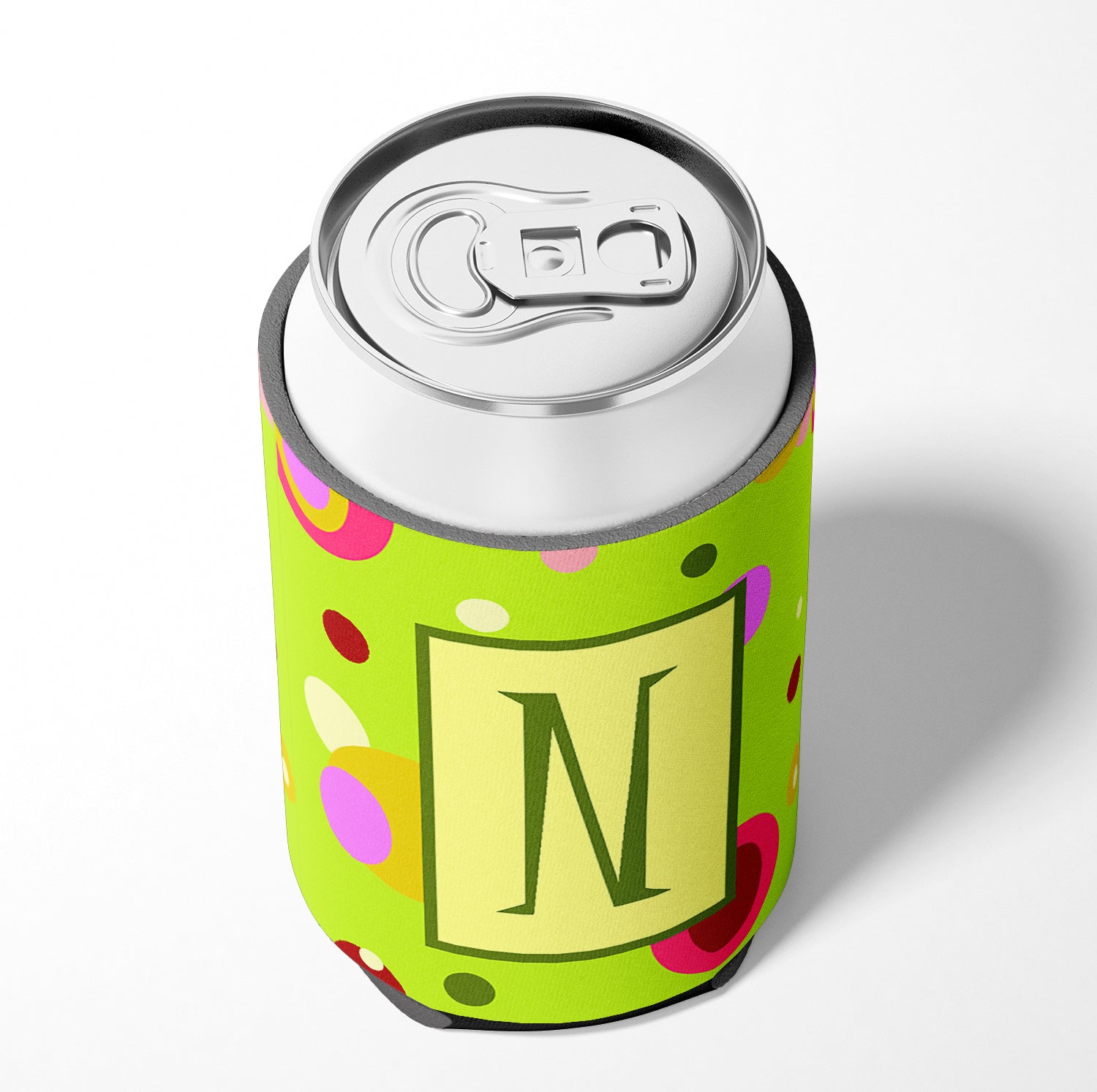 Letter N Initial Monogram - Green Can or Bottle Beverage Insulator Hugger
