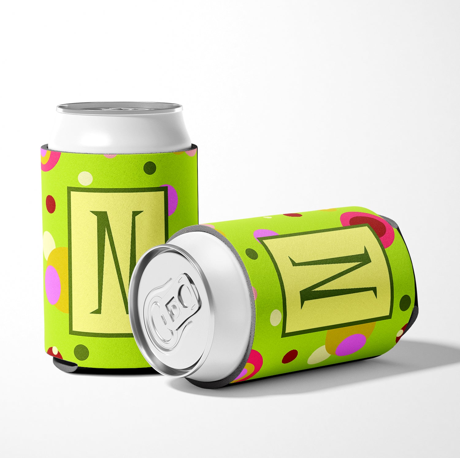 Letter N Initial Monogram - Green Can or Bottle Beverage Insulator Hugger