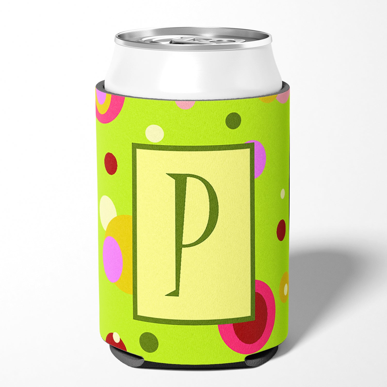 Letter P Initial Monogram - Green Can or Bottle Beverage Insulator Hugger