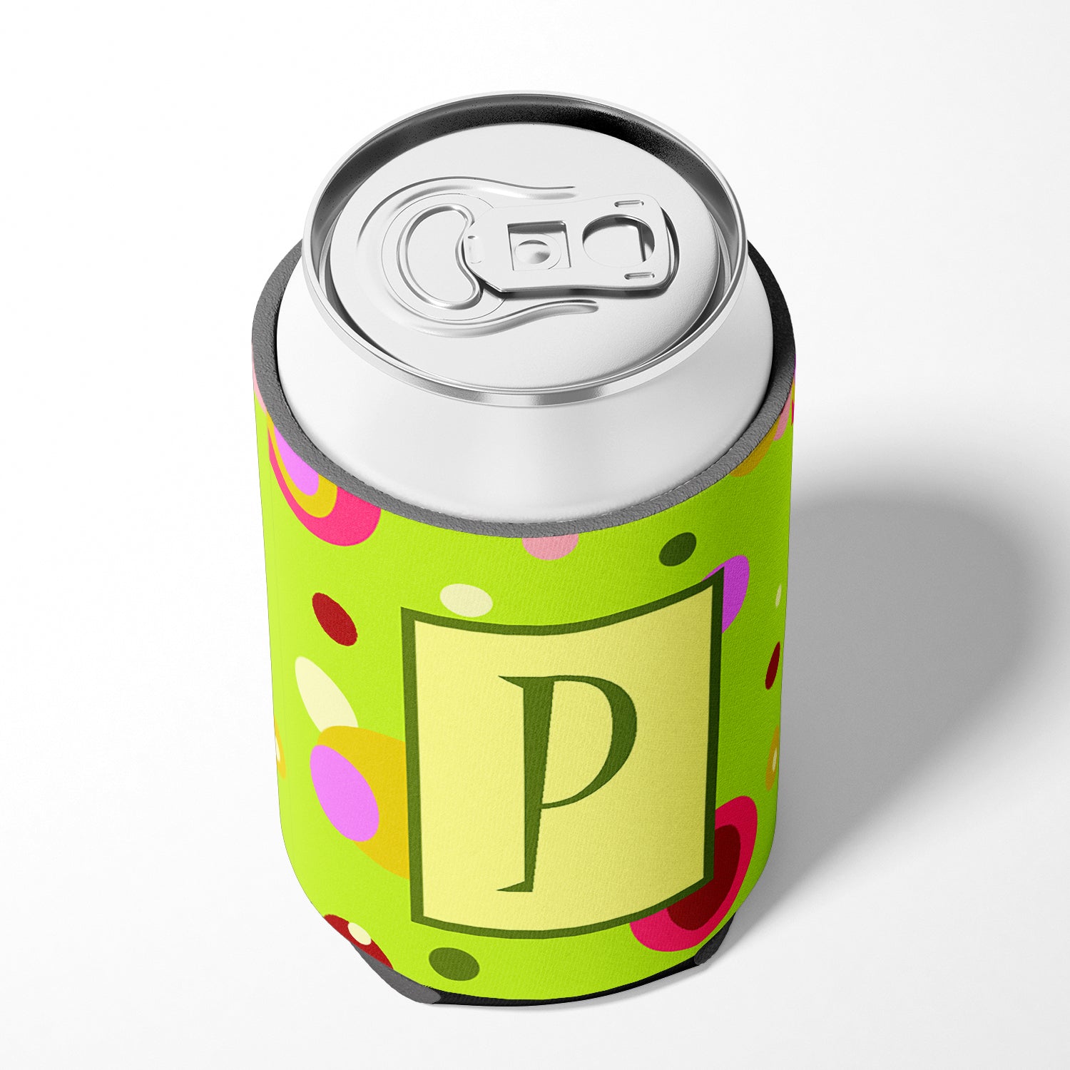 Letter P Initial Monogram - Green Can or Bottle Beverage Insulator Hugger.
