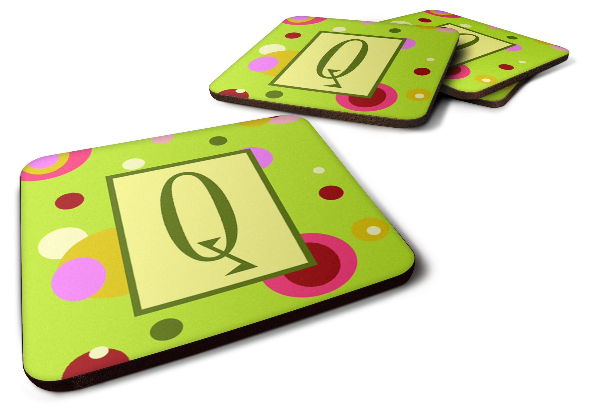 Set of 4 Monogram - Green Foam Coasters Initial Letter Q - the-store.com