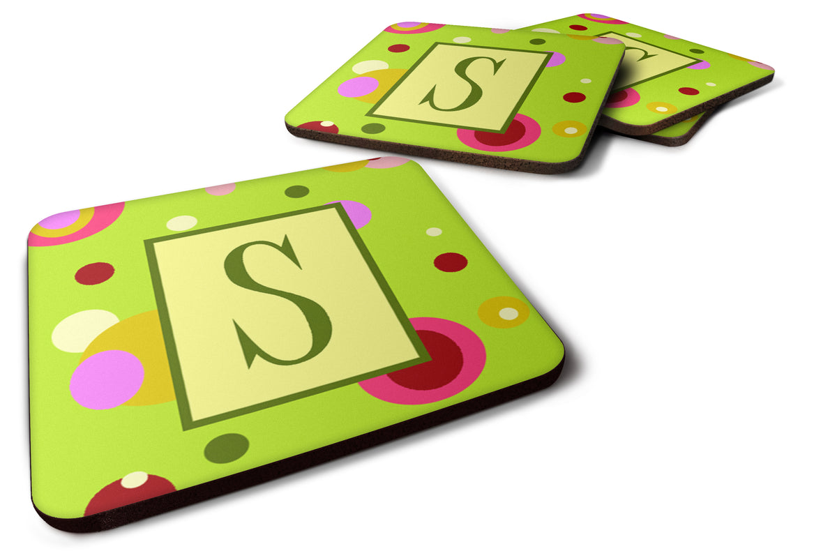 Set of 4 Monogram - Green Foam Coasters Initial Letter S - the-store.com