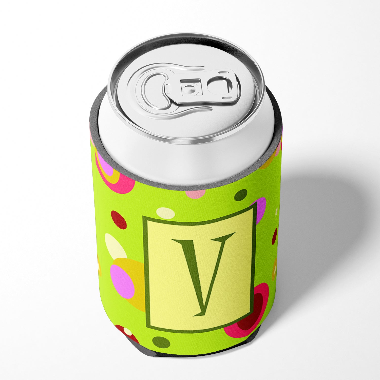 Letter V Initial Monogram - Green Can or Bottle Beverage Insulator Hugger