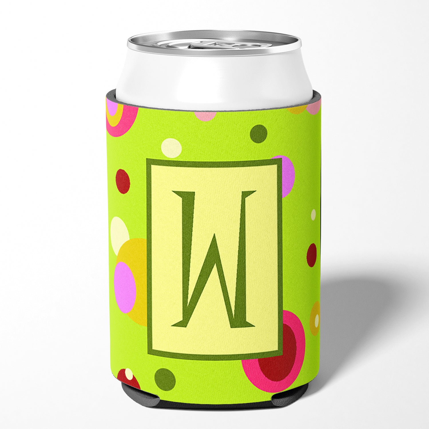 Letter W Initial Monogram - Green Can or Bottle Beverage Insulator Hugger.