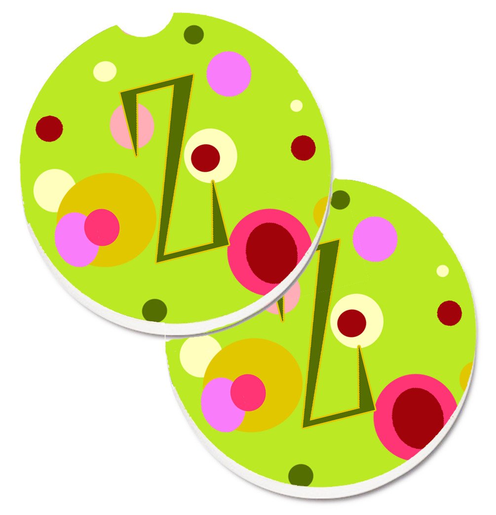 Letter Z Monogram - Lime Green Set of 2 Cup Holder Car Coasters CJ1010-ZCARC by Caroline&#39;s Treasures