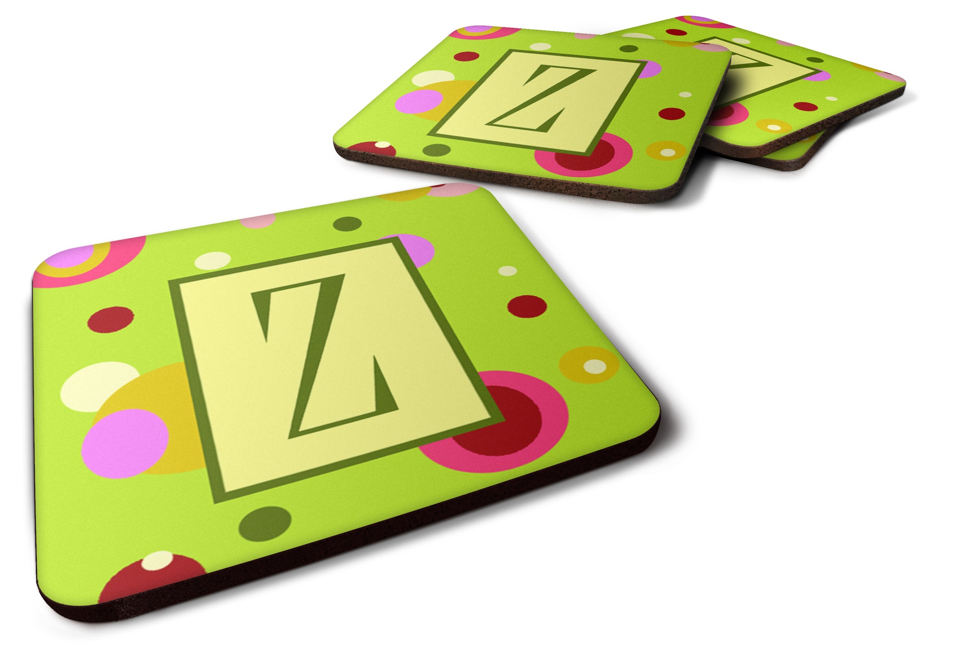Set of 4 Monogram - Green Foam Coasters Initial Letter Z - the-store.com