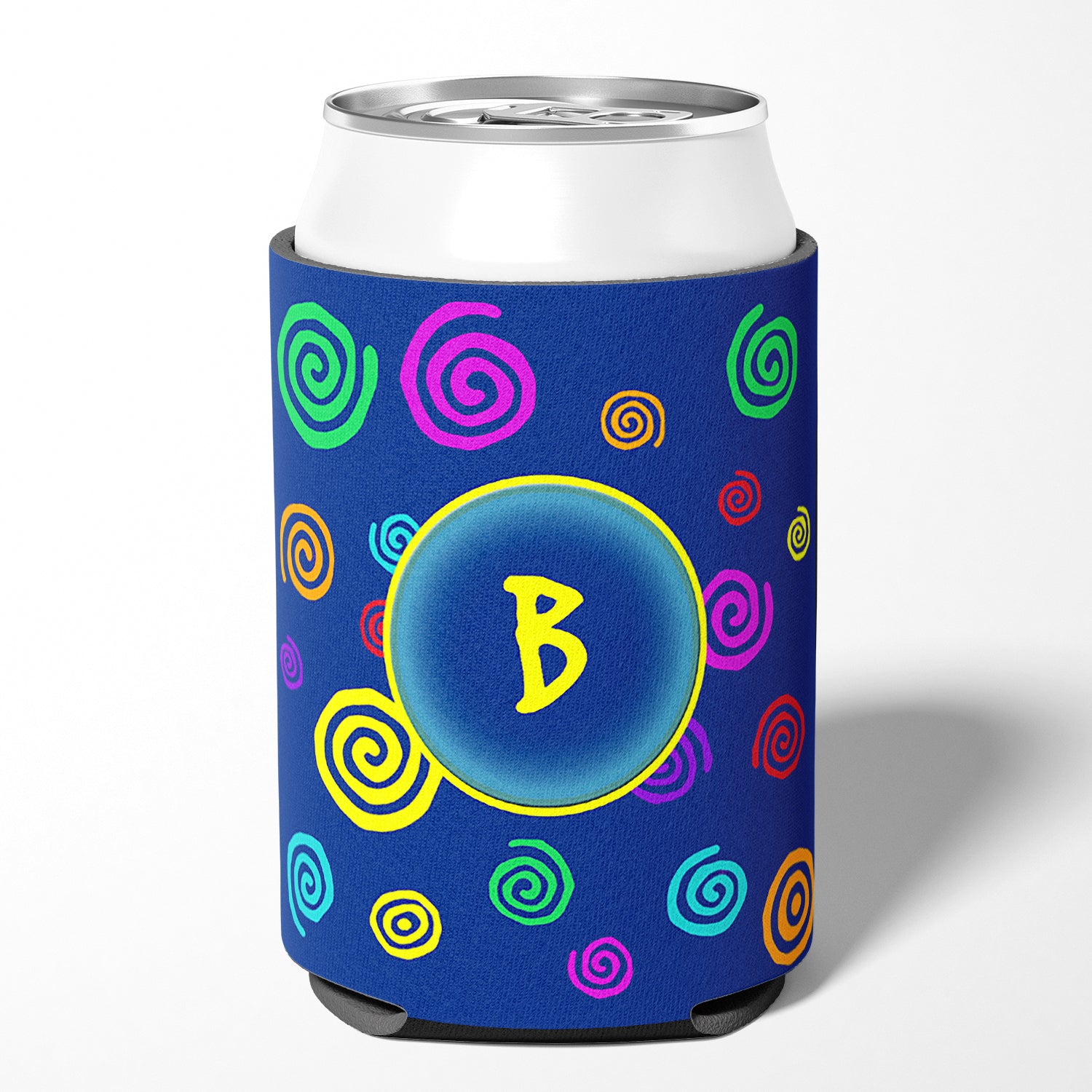 Letter B Initial Monogram - Blue Swirls Can or Bottle Beverage Insulator Hugger.