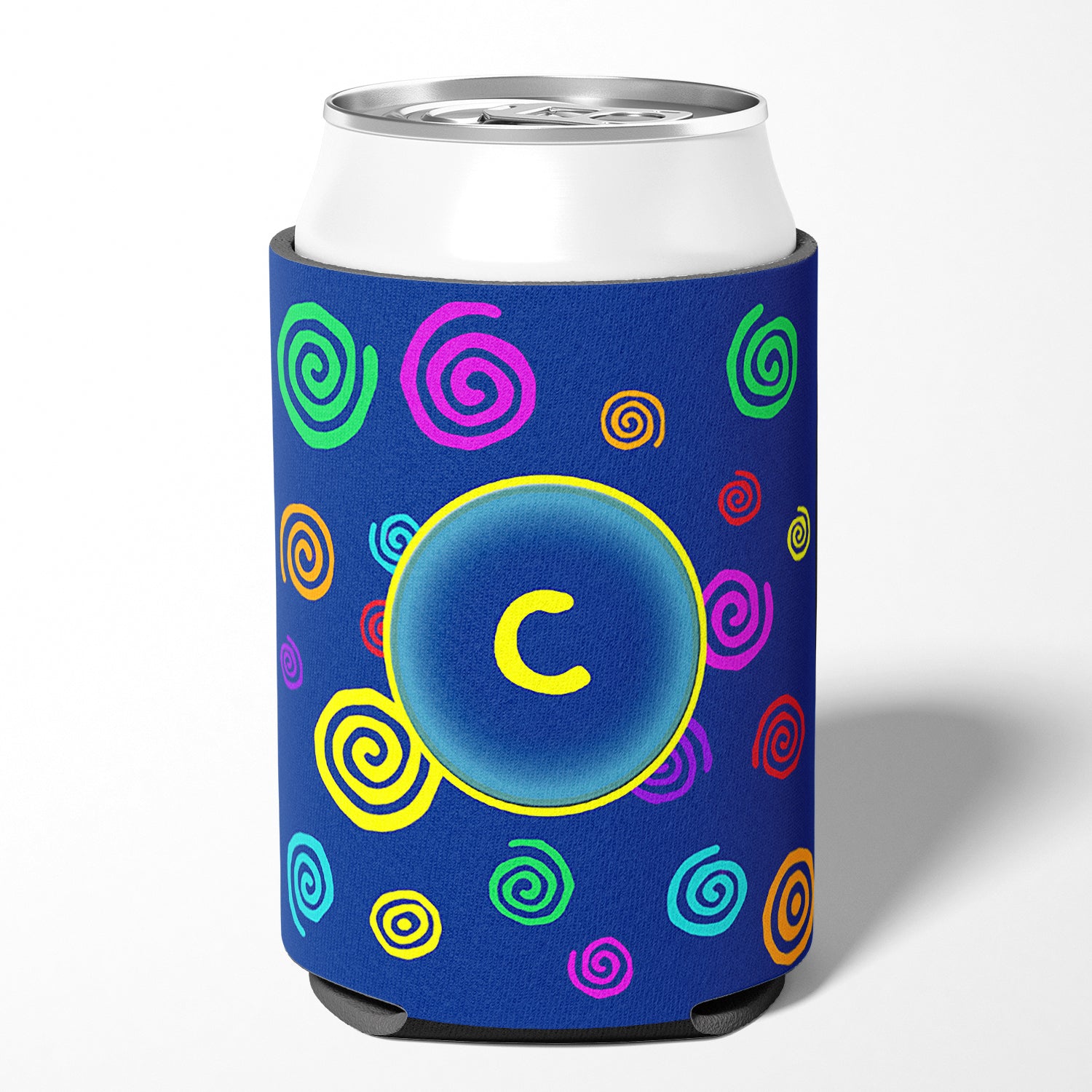Letter C Initial Monogram - Blue Swirls Can or Bottle Beverage Insulator Hugger.