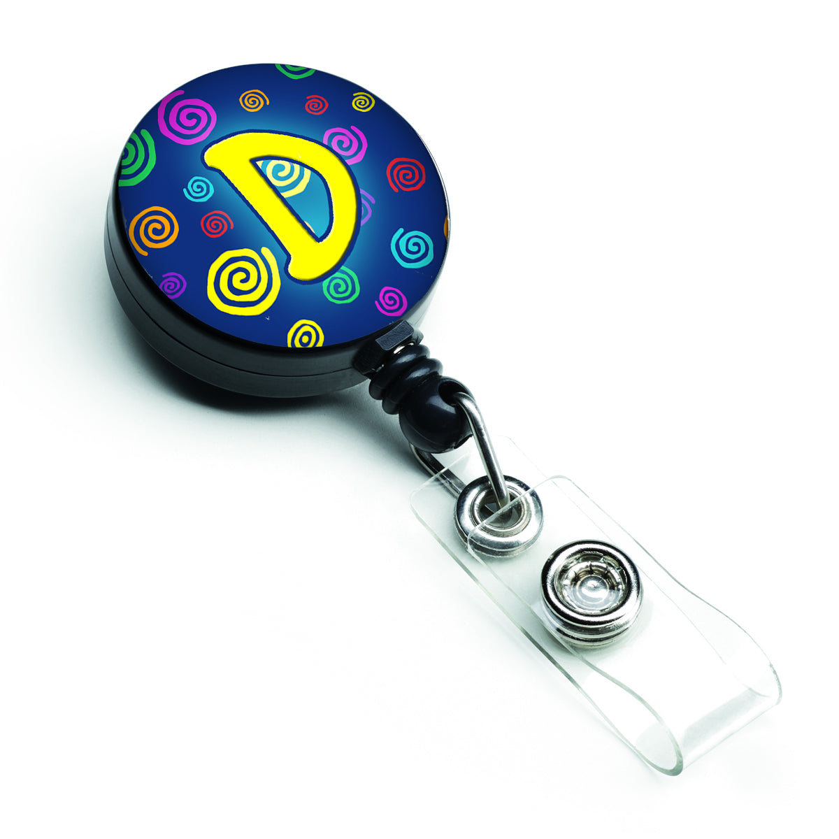 Letter D Initial Monogram - Blue Swirls Retractable Badge Reel CJ1011-DBR