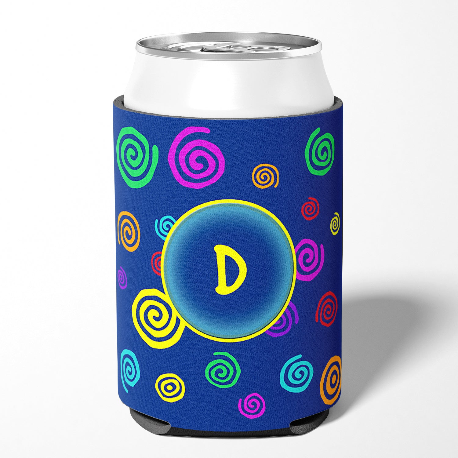 Letter D Initial Monogram - Blue Swirls Can or Bottle Beverage Insulator Hugger