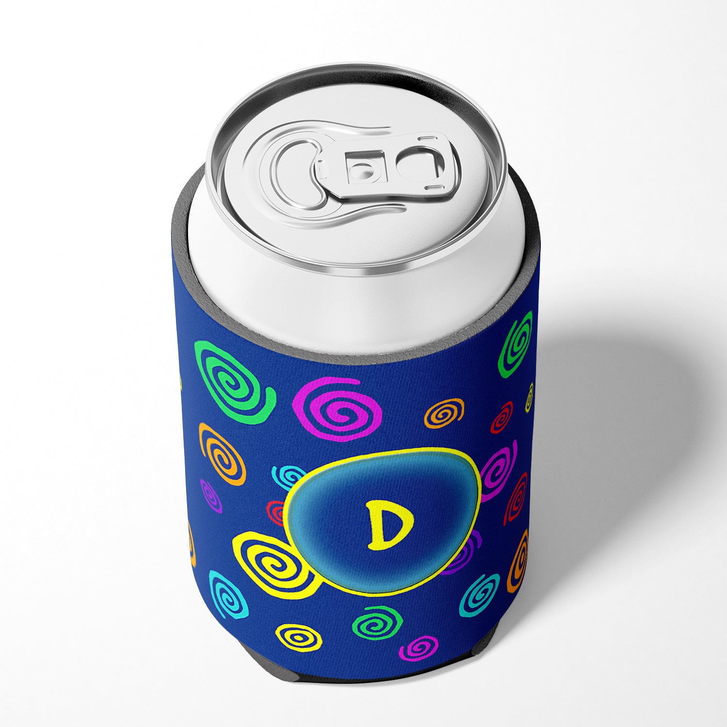 Letter D Initial Monogram - Blue Swirls Can or Bottle Beverage Insulator Hugger