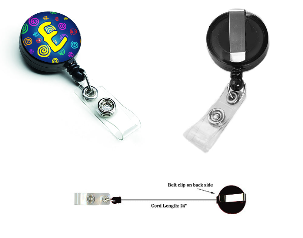 Letter E Initial Monogram - Blue Swirls Retractable Badge Reel CJ1011-EBR