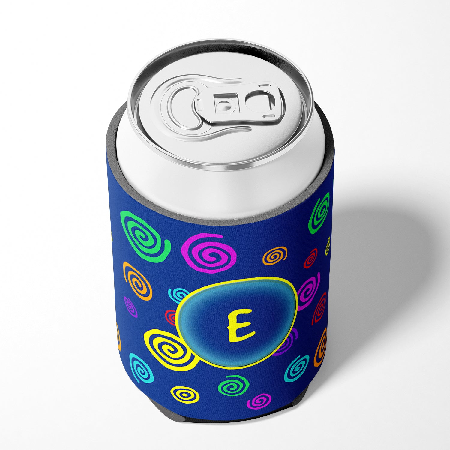 Letter E Initial Monogram - Blue Swirls Can or Bottle Beverage Insulator Hugger.