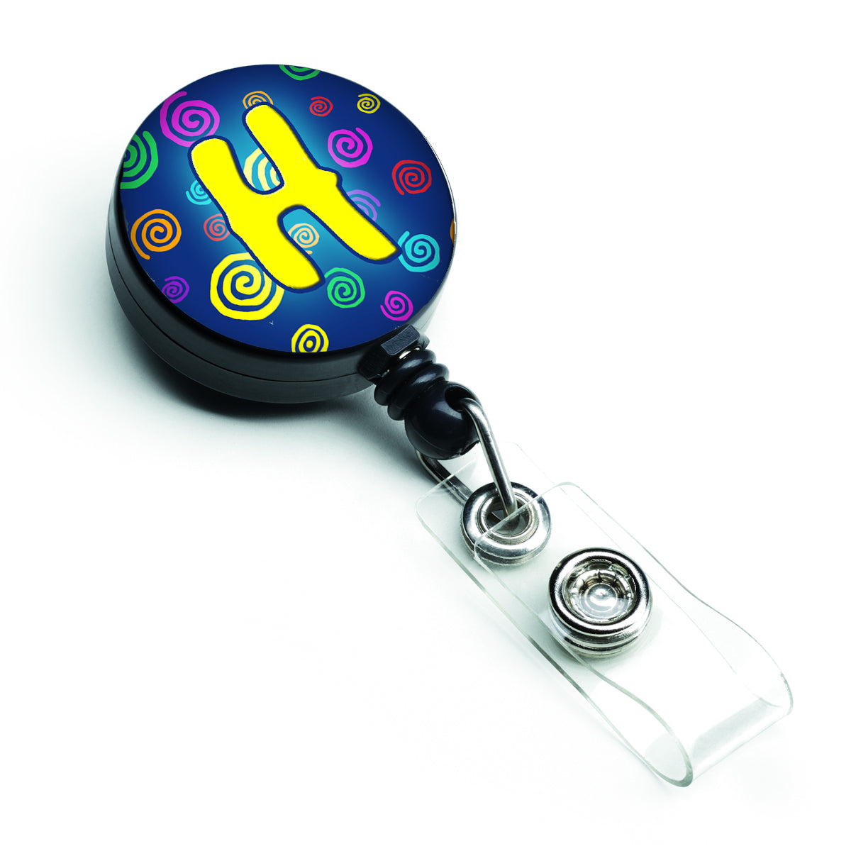Letter H Initial Monogram - Blue Swirls Retractable Badge Reel CJ1011-HBR