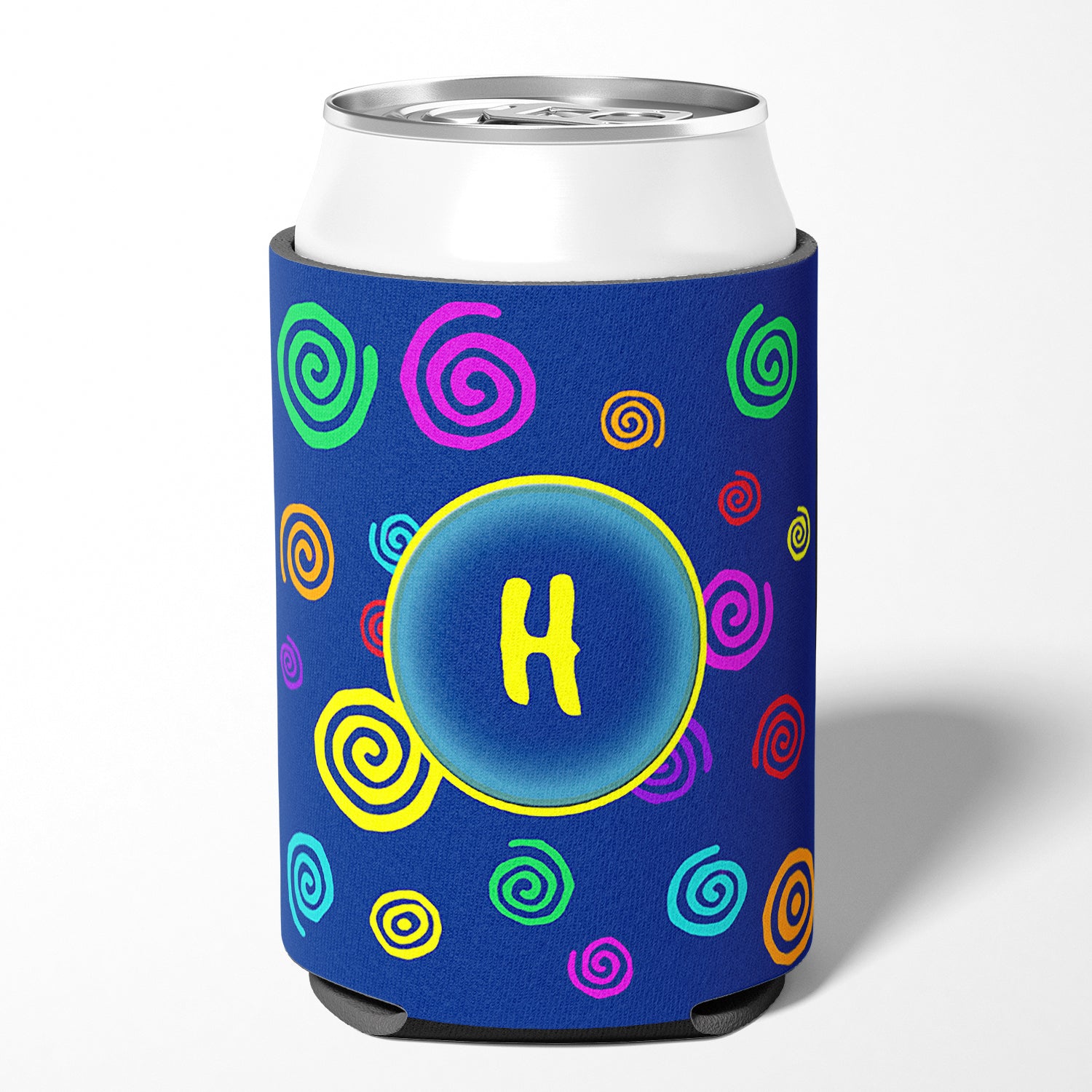 Letter H Initial Monogram - Blue Swirls Can or Bottle Beverage Insulator Hugger