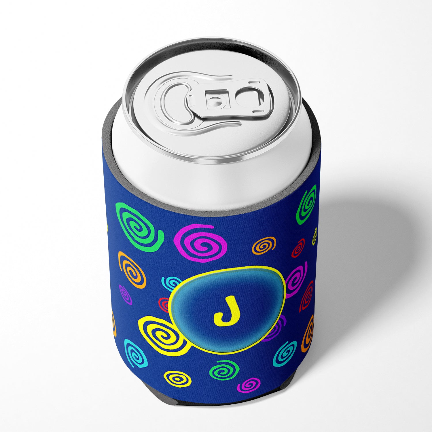 Letter J Initial Monogram - Blue Swirls Can or Bottle Beverage Insulator Hugger.