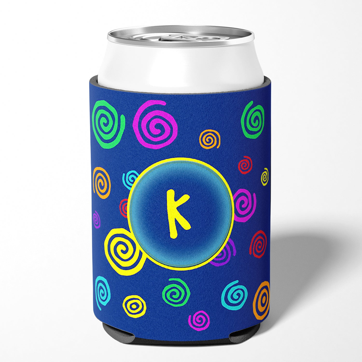 Letter K Initial Monogram - Blue Swirls Can or Bottle Beverage Insulator Hugger.