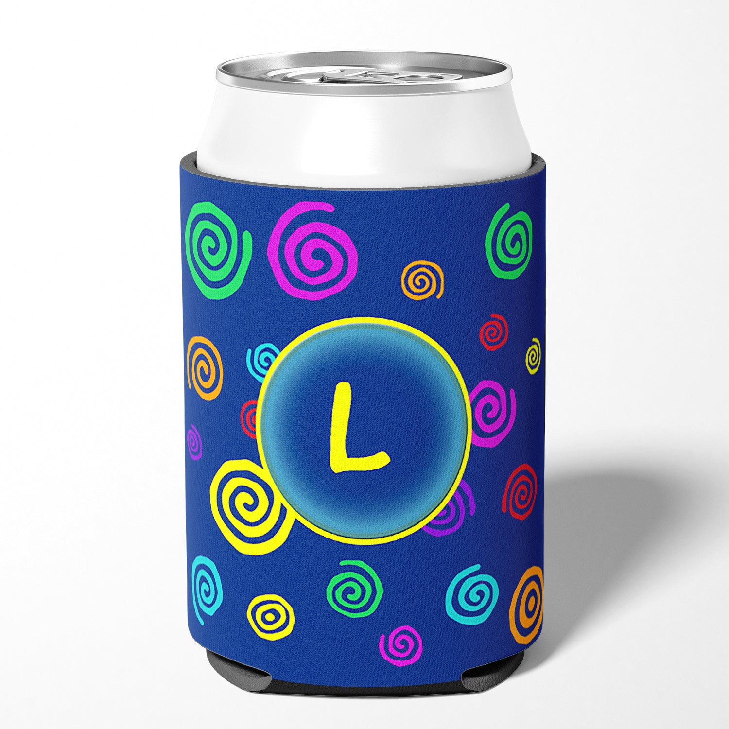 Letter L Initial Monogram - Blue Swirls Can or Bottle Beverage Insulator Hugger.