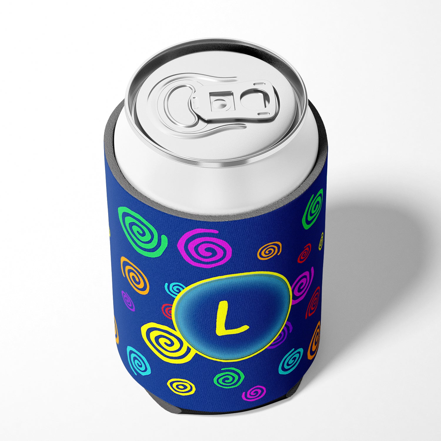 Letter L Initial Monogram - Blue Swirls Can or Bottle Beverage Insulator Hugger.