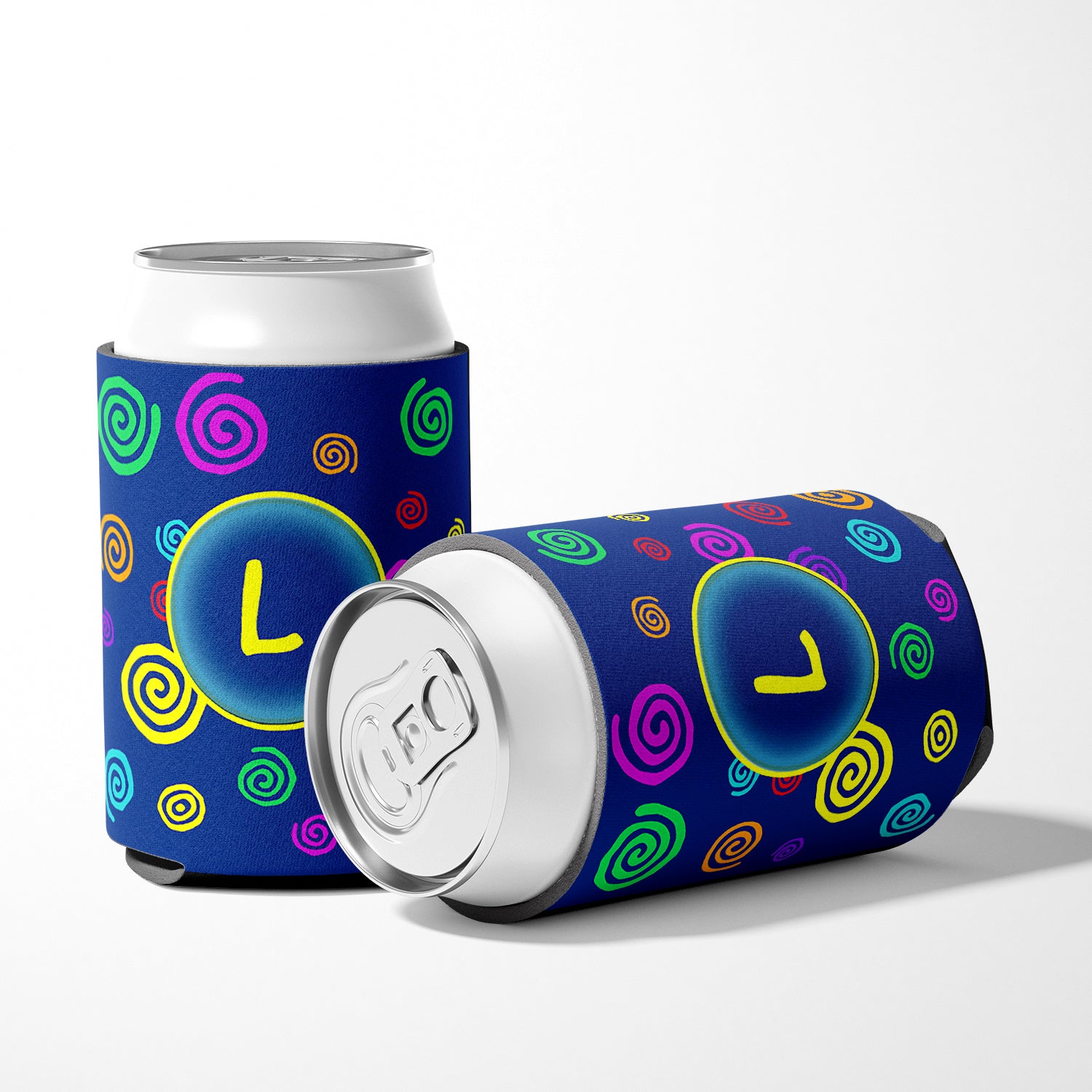 Lettre L Initial Monogram - Blue Swirls Can or Bottle Beverage Insulator Hugger