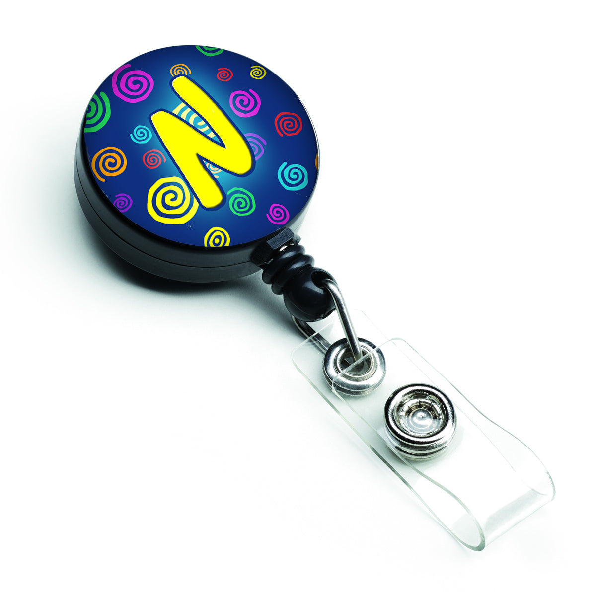 Letter N Initial Monogram - Blue Swirls Retractable Badge Reel CJ1011-NBR