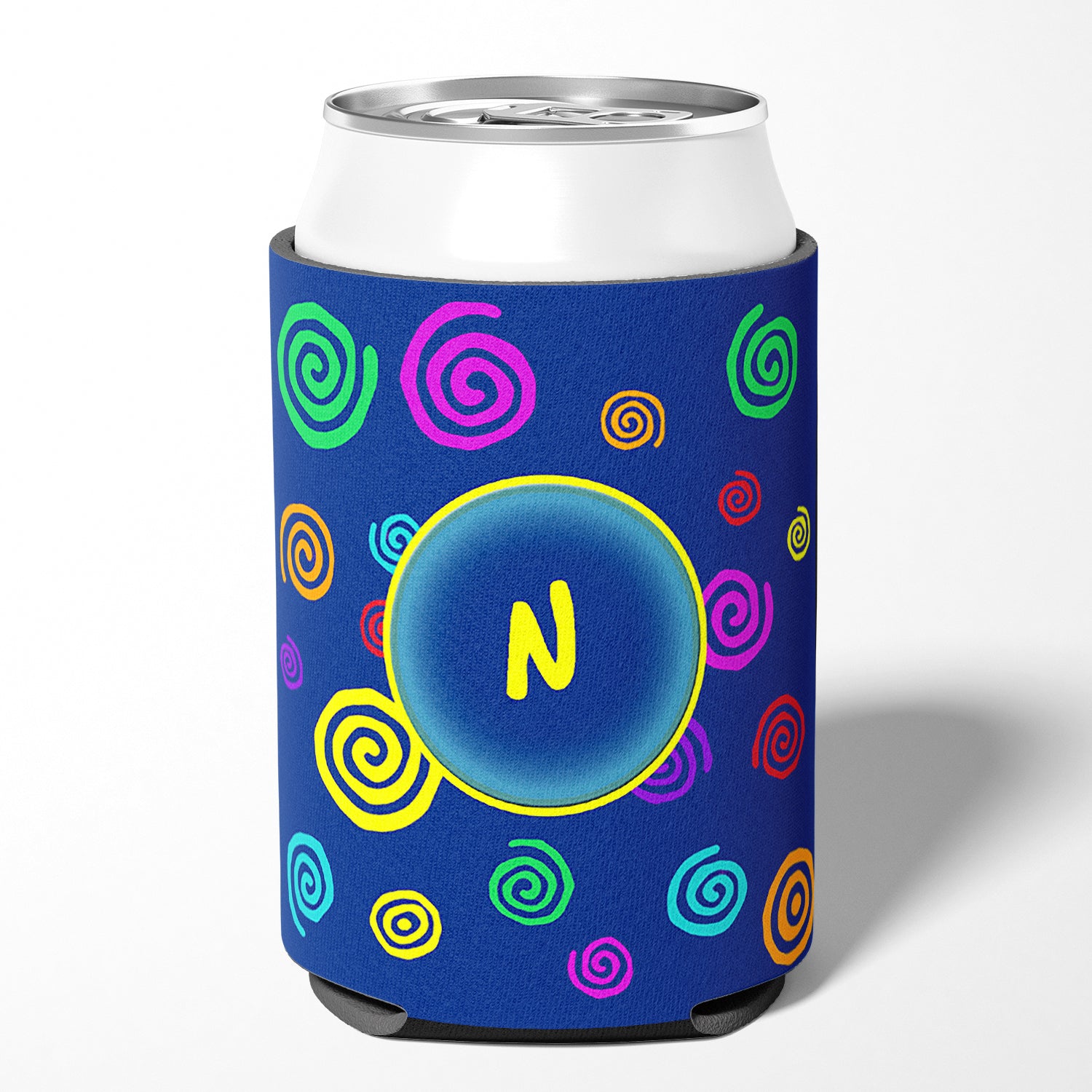 Letter N Initial Monogram - Blue Swirls Can or Bottle Beverage Insulator Hugger.