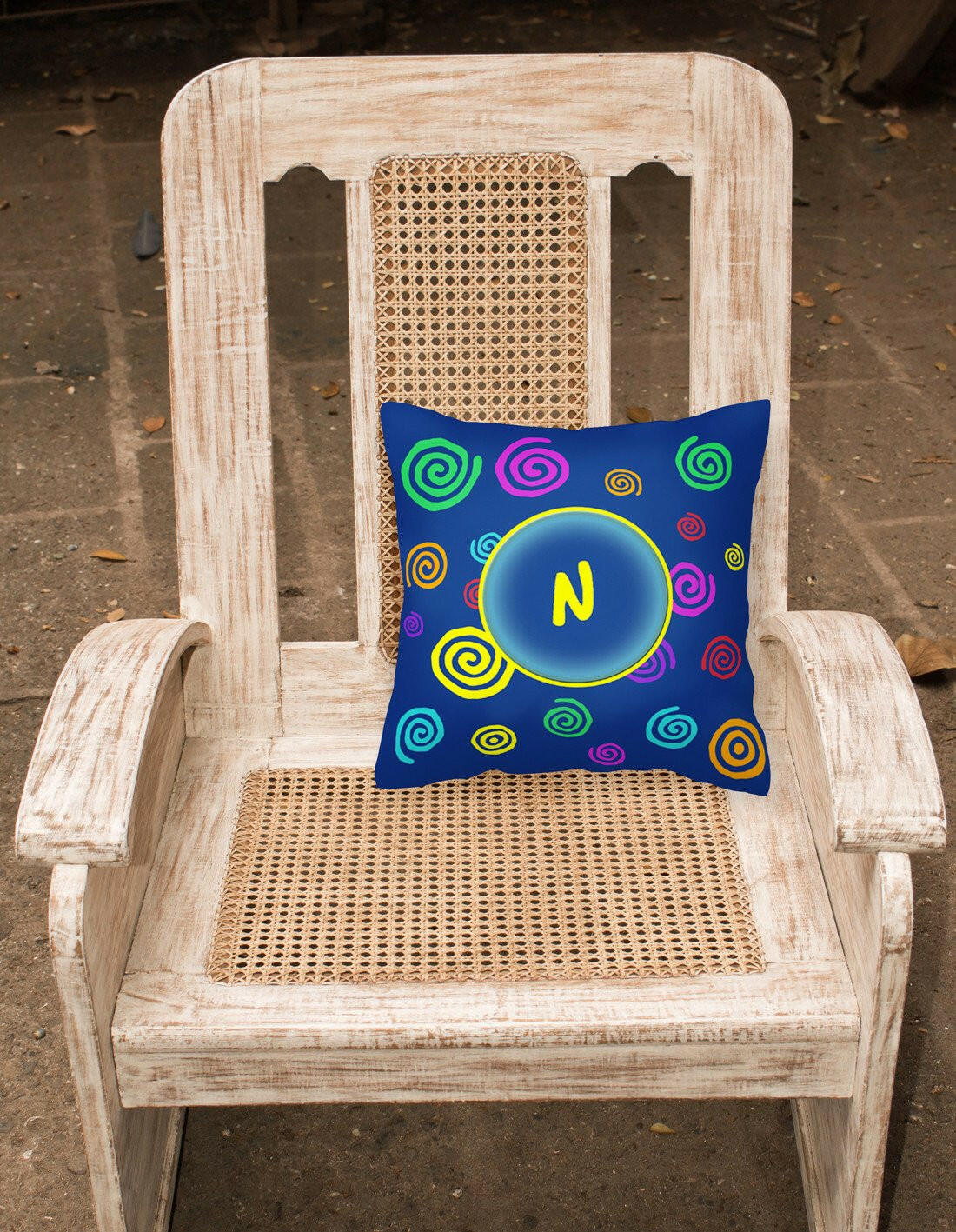 Letter N Initial Monogram - Blue Swirls Decorative   Canvas Fabric Pillow - the-store.com