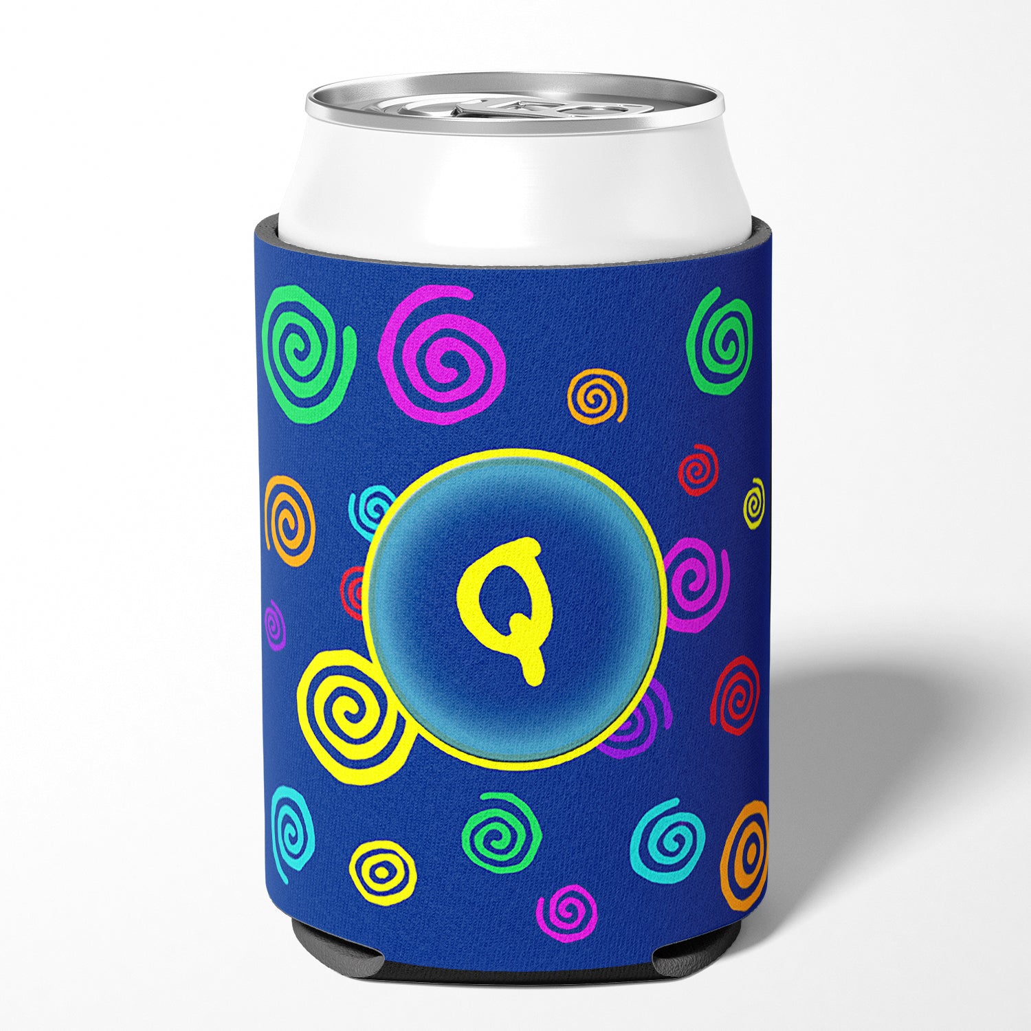 Letter Q Initial Monogram - Blue Swirls Can or Bottle Beverage Insulator Hugger.