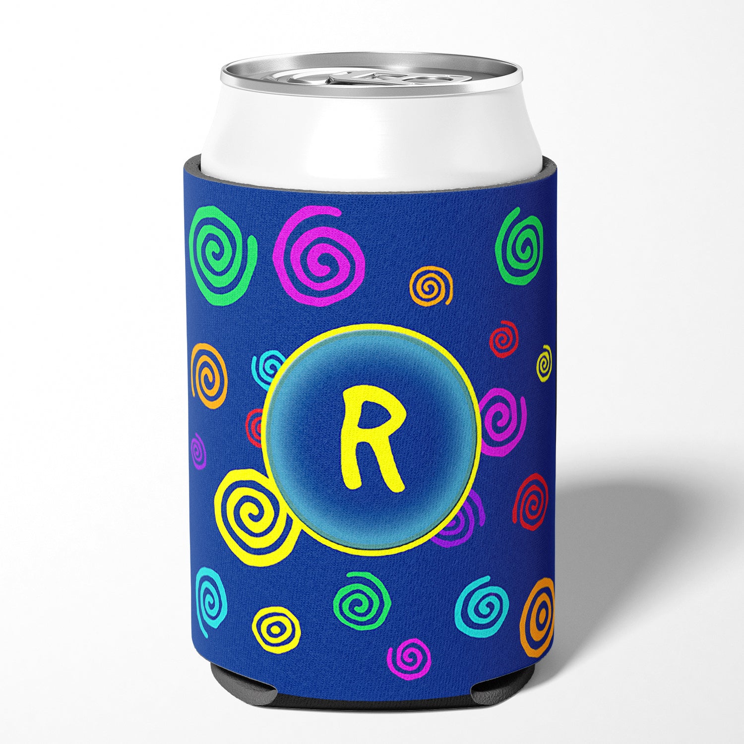 Letter R Initial Monogram - Blue Swirls Can or Bottle Beverage Insulator Hugger.