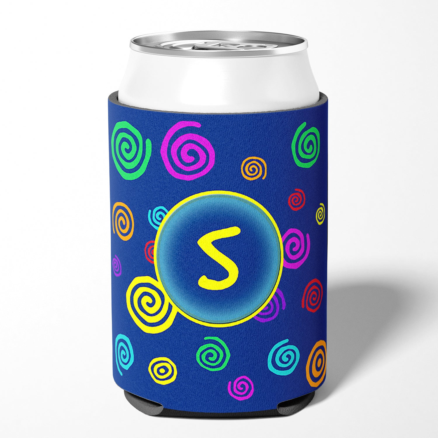 Letter S Initial Monogram - Blue Swirls Can or Bottle Beverage Insulator Hugger
