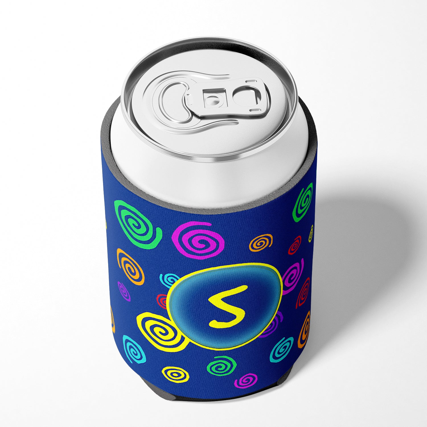 Letter S Initial Monogram - Blue Swirls Can or Bottle Beverage Insulator Hugger.