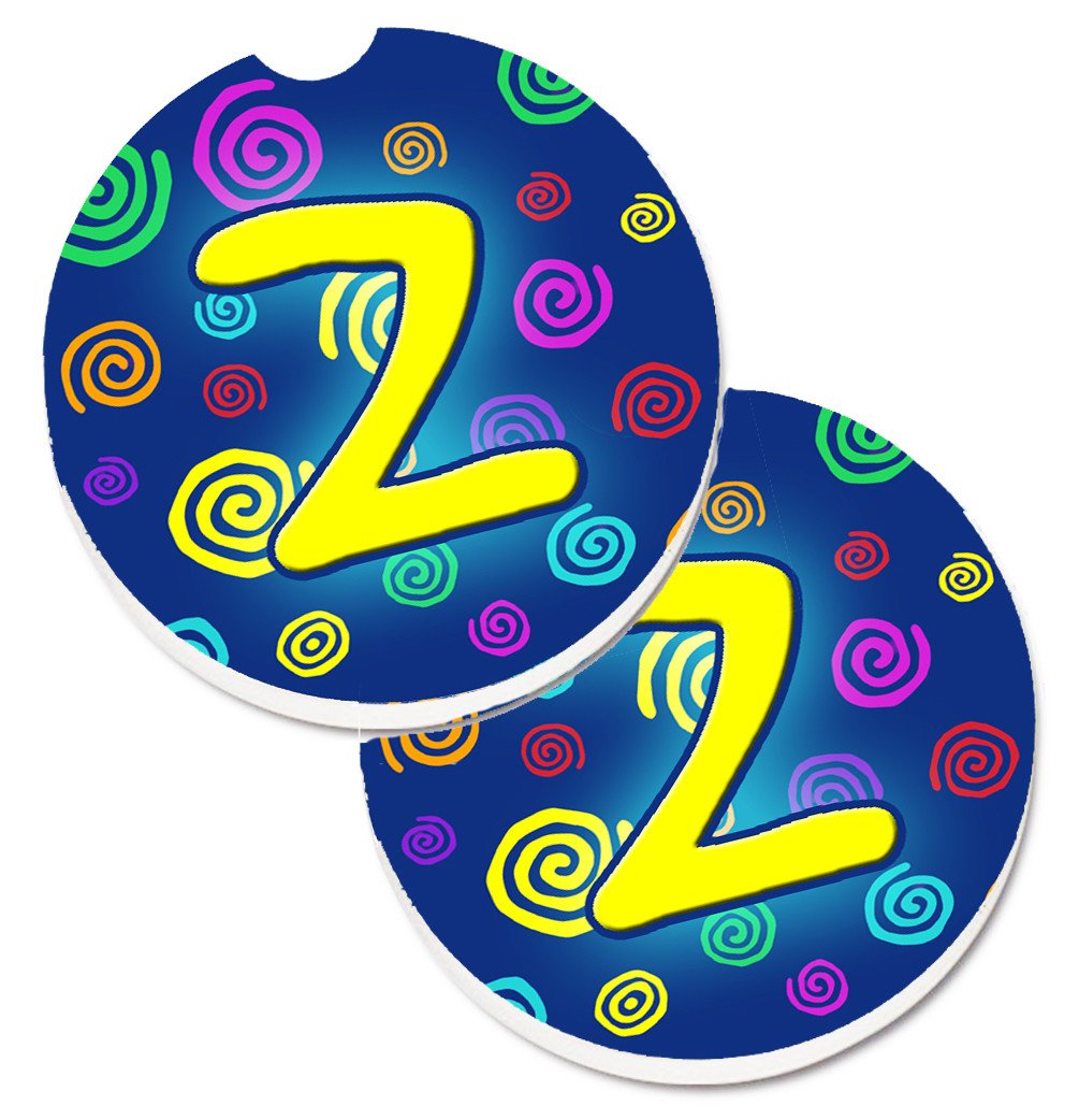 Letter Z Initial Monogram - Blue Swirls Set of 2 Cup Holder Car Coasters CJ1011-ZCARC by Caroline&#39;s Treasures