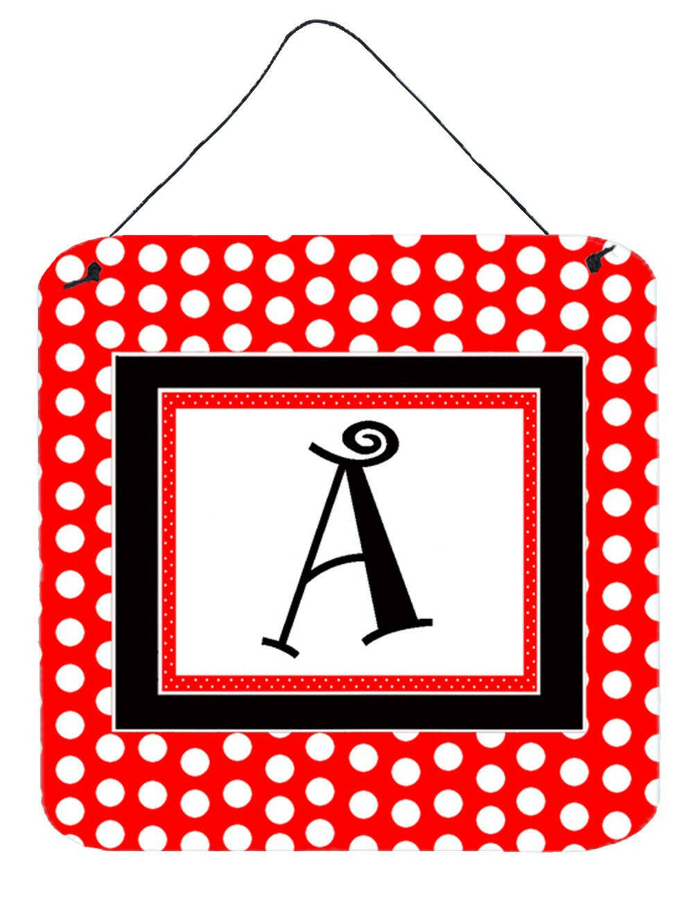 Letter A Initial  - Red Black Polka Dots Wall or Door Hanging Prints by Caroline&#39;s Treasures