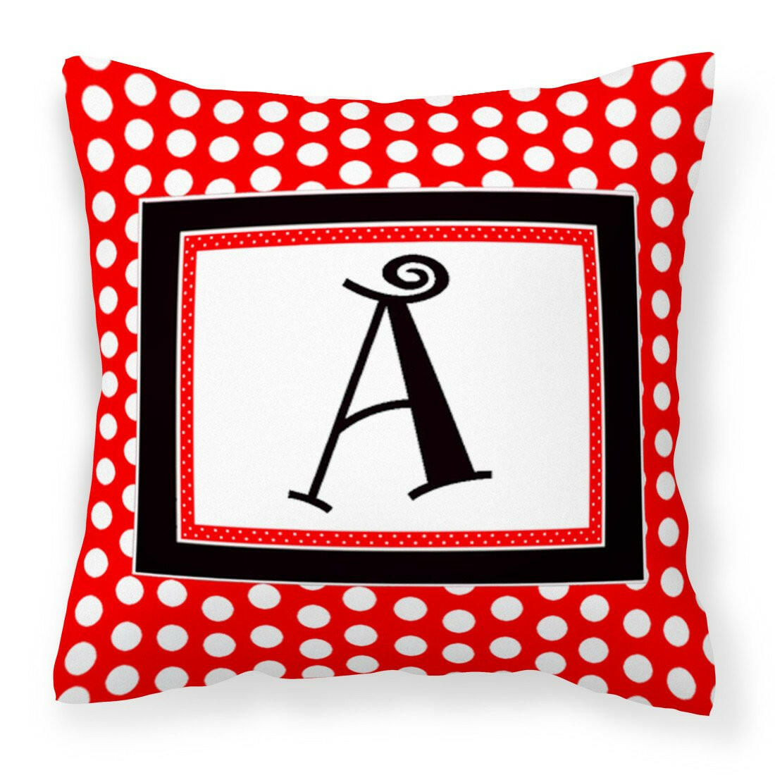 Letter A Monogram - Red and Black Polka Dots Fabric Decorative Pillow CJ1012-APW1414 - the-store.com