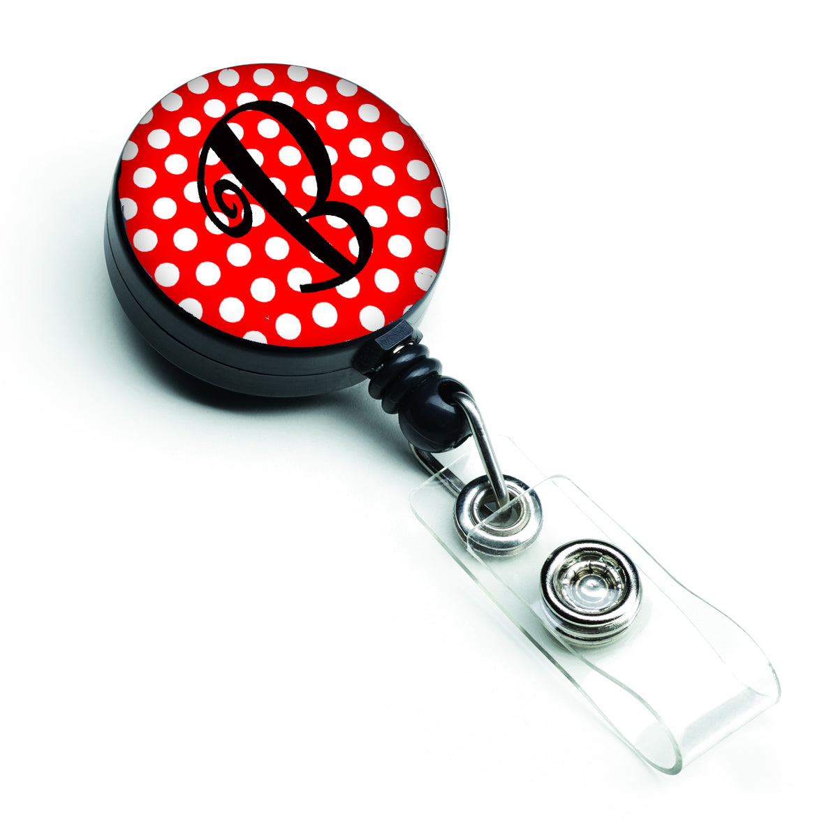 Letter B Initial Monogram Red Black Polka Dots Retractable Badge Reel CJ1012-BBR