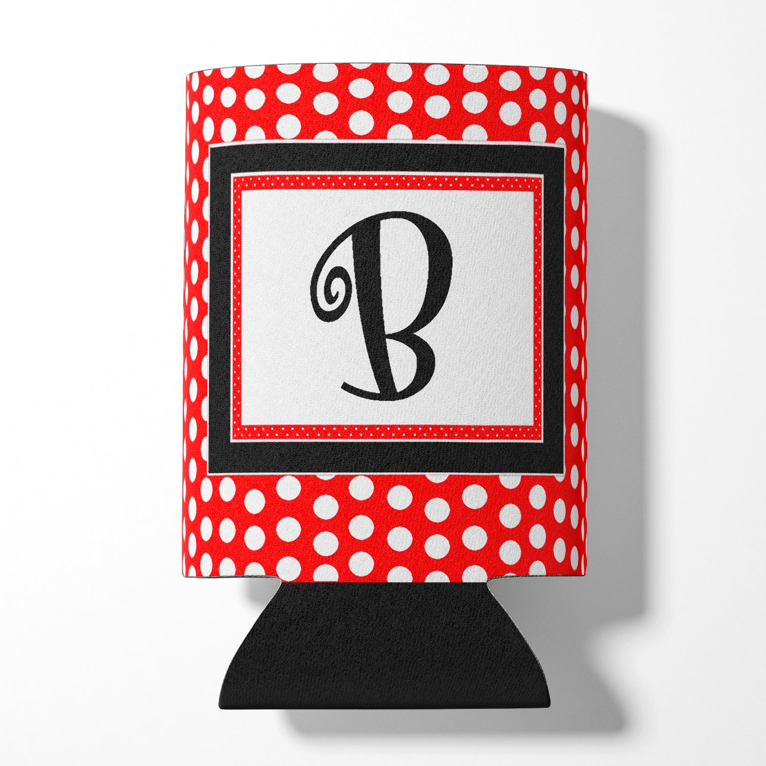 Letter B Initial Monogram - Red Black Polka Dots Can or Bottle Beverage Insulator Hugger.
