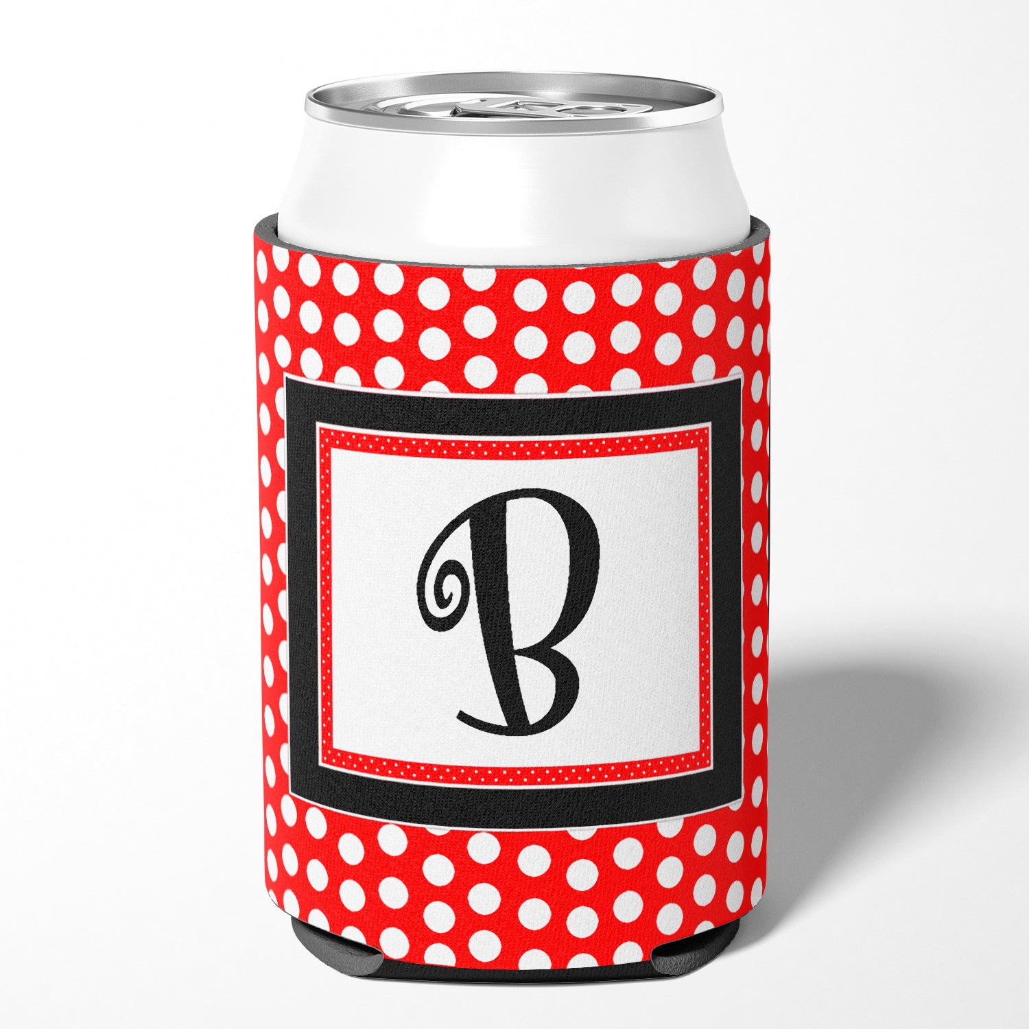 Letter B Initial Monogram - Red Black Polka Dots Can or Bottle Beverage Insulator Hugger.