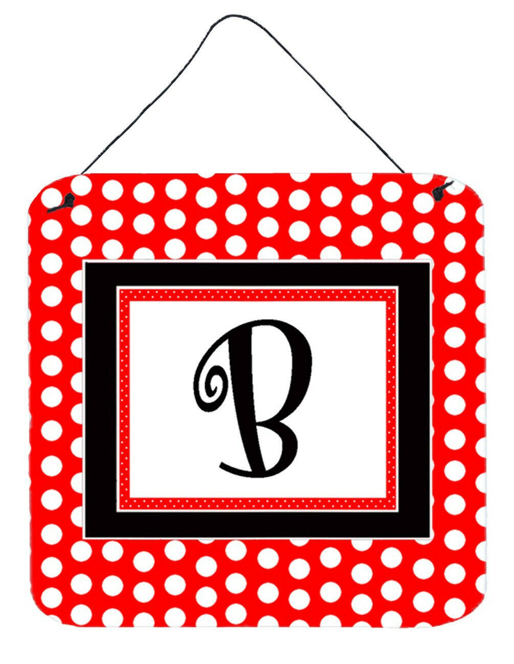 Letter B Initial  - Red Black Polka Dots Wall or Door Hanging Prints by Caroline's Treasures