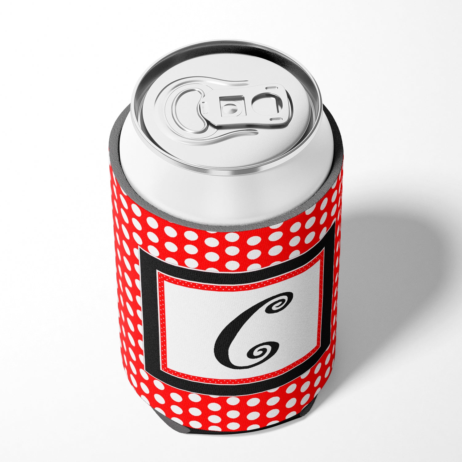 Letter C Initial Monogram - Red Black Polka Dots Can or Bottle Beverage Insulator Hugger