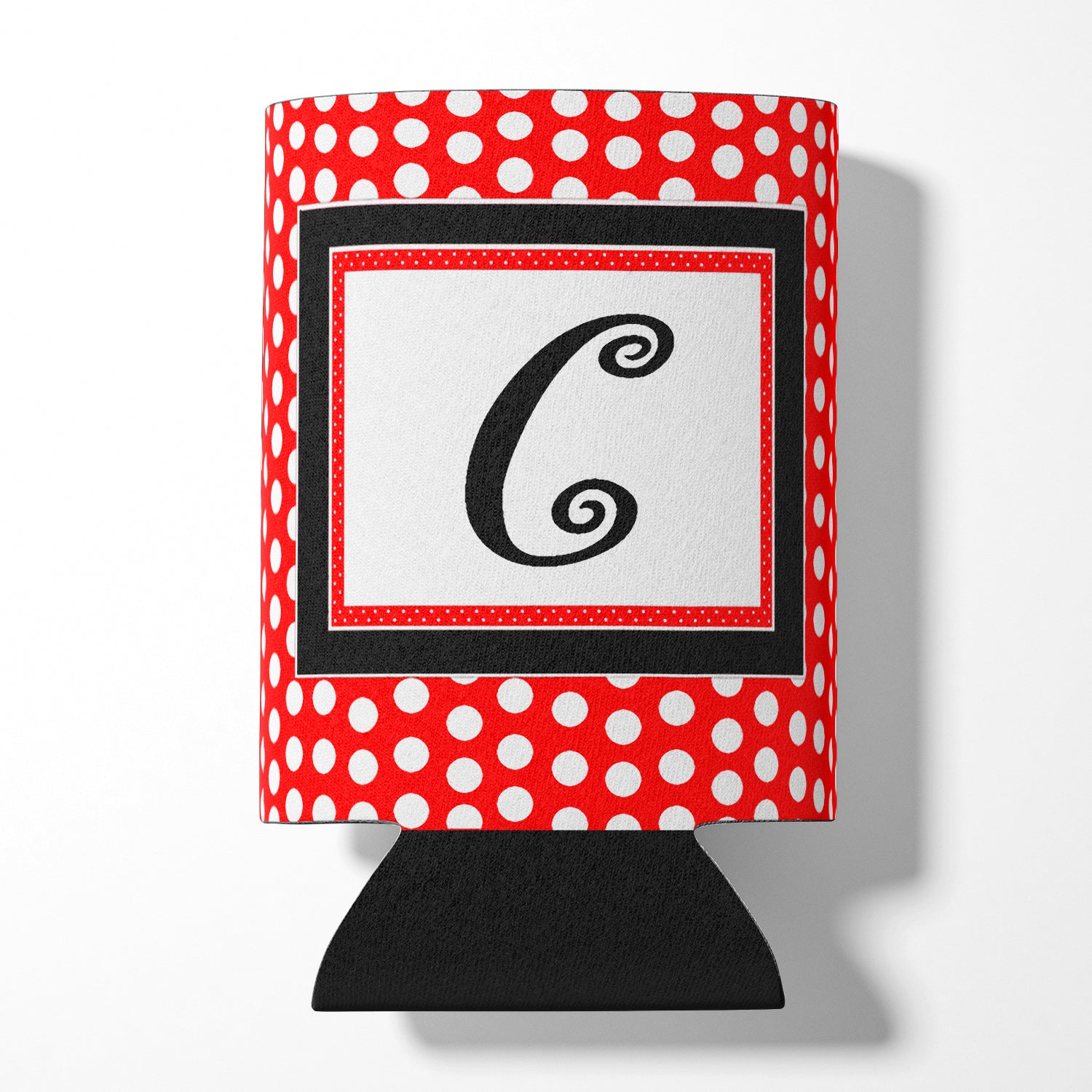Letter C Initial Monogram - Red Black Polka Dots Can or Bottle Beverage Insulator Hugger.