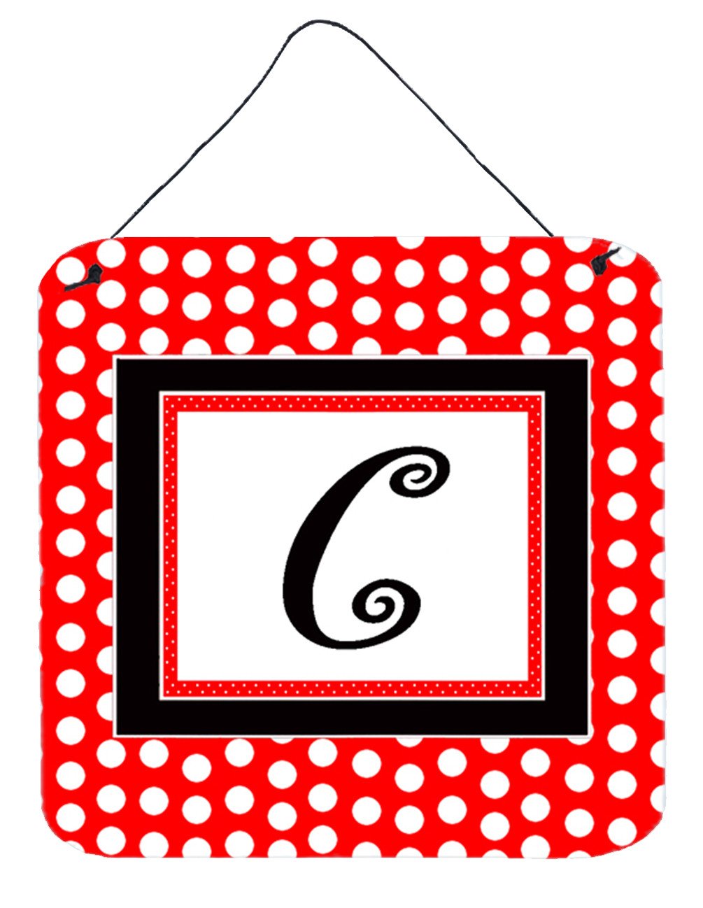 Letter C Initial  - Red Black Polka Dots Wall or Door Hanging Prints by Caroline's Treasures