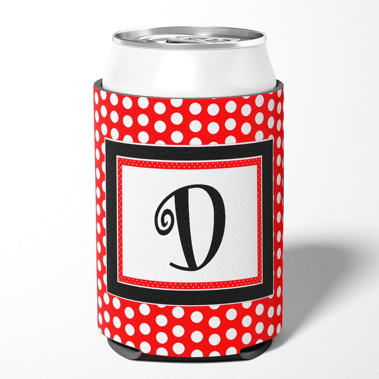 Letter D Initial Monogram - Red Black Polka Dots Can or Bottle Beverage Insulator Hugger.